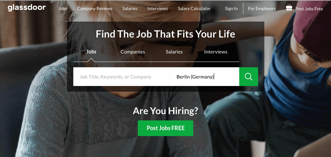 screenshot of Glassdoor Jobs website