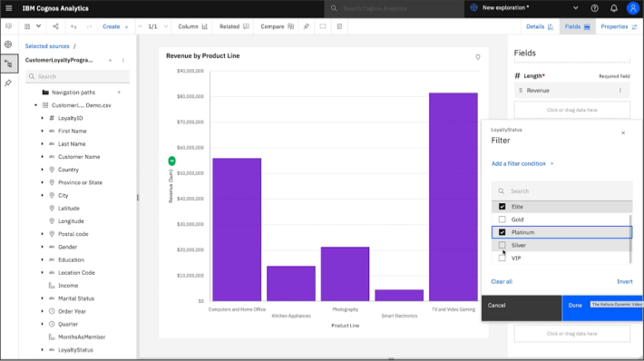 screenshot of Cognos BI enterprise analytics 